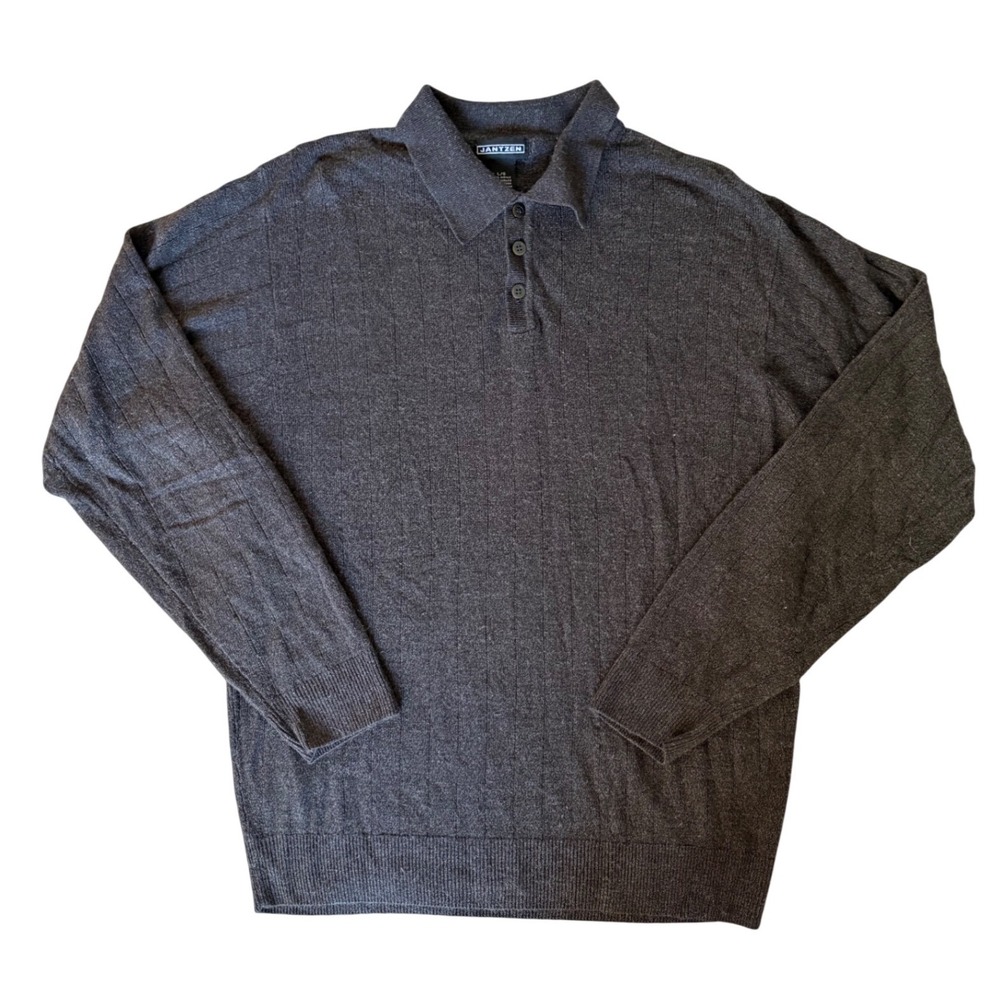 Jantzen Mens Charcoal Gray Long Sleeve Knit Polo Sweater Large RN15510